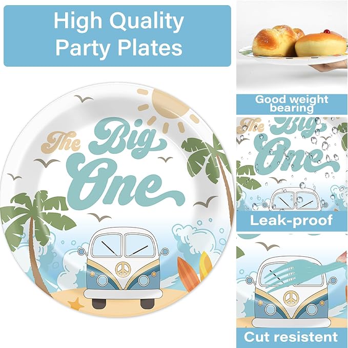 200pcs Summer Beach The Big One Party Plates Napkins Boy Surfing First Birthday - Image 3