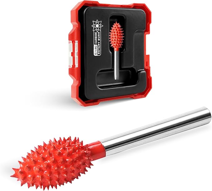 EZARC Tungsten Carbide Rotary Burr, 1/8’’ Shaft Flame Tip Wood Carving Bit, Very Coarse Engraving & Material Removal Tool with Storage Case