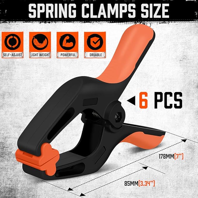 HORUSDY 6-Pack Spring Clamps Heavy Duty, 7-inch Large Plastic Clamps for Crafts with 3.7 Inch Jaw Opening for DIY, Gluing, Clamping and Securing