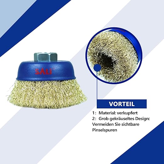 SALI 2 Pack Wire Cup Brush, 3 Inch Coarse Crimped Cup Brush for Grinders, with 5/8-11 Inch Arbor for Heavy Cleaning Rust, Stripping and Abrasive, for Angle Grinder
