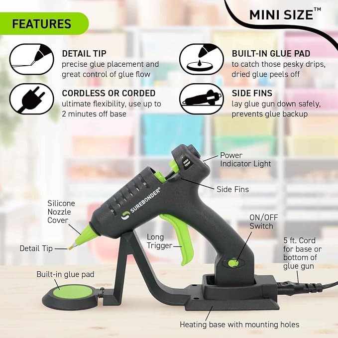 Surebonder Cordless/Corded High-Temperature Mini Hot Glue Gun - Image 2