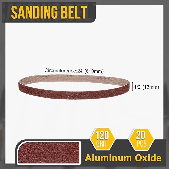 1/2 x 24 Inch Sanding Belt, 20 Pcs 120 Grit Aluminum Oxide Knife Sharpener Belts Work Sharpening for Belt Sander Knife Carving Tool Metal Working