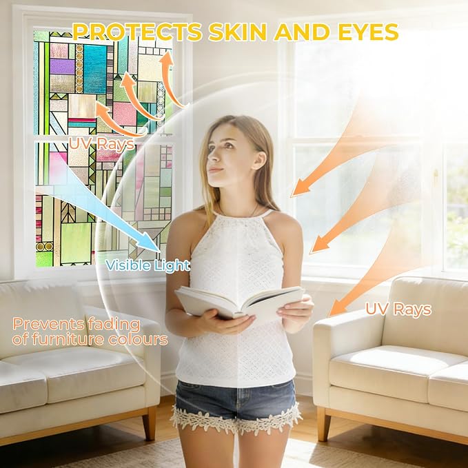 LuminManta 3D Stained Glass Window Privacy Film, Heat Control UV Blocking - Image 4
