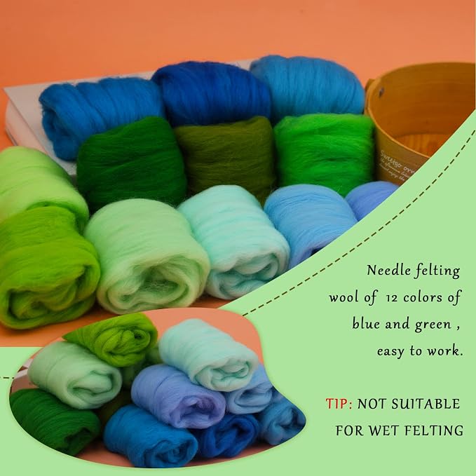 Wonvoc Needle Felting Wool, 12 Colors Wool Roving, 10g per Color 4.23 oz Total - Image 4