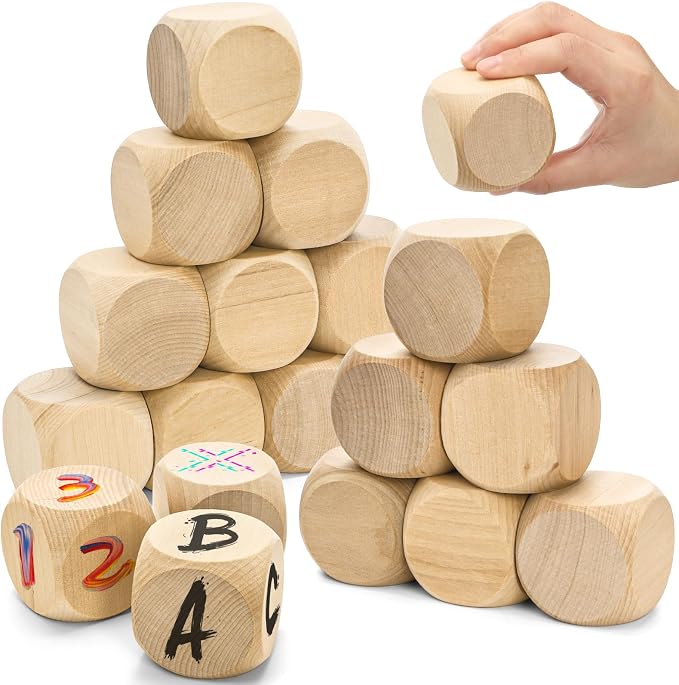 ZEAYEA 20 Pcs Blank Wooden Dice, 2 inch Unfinished Square Blocks, Blank 6 Sided by ZEAYEA