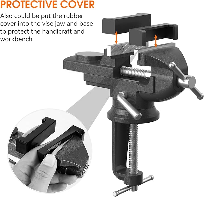 Portable Vise Clamp On Vice for Workbench- 3 Inch Rotate 360°Bench Clamp Swivel Base for Drilling Metalworking Woodworking, Cutting Conduit, Black