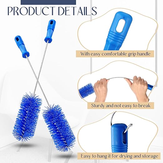 Baderke 2 Pieces Drain Brush Pipe Cleaning Blue Tube Brushes 19.7 Inch Plastic Shower Pipe Flexible Cleaning Tool(2.4 Inch)