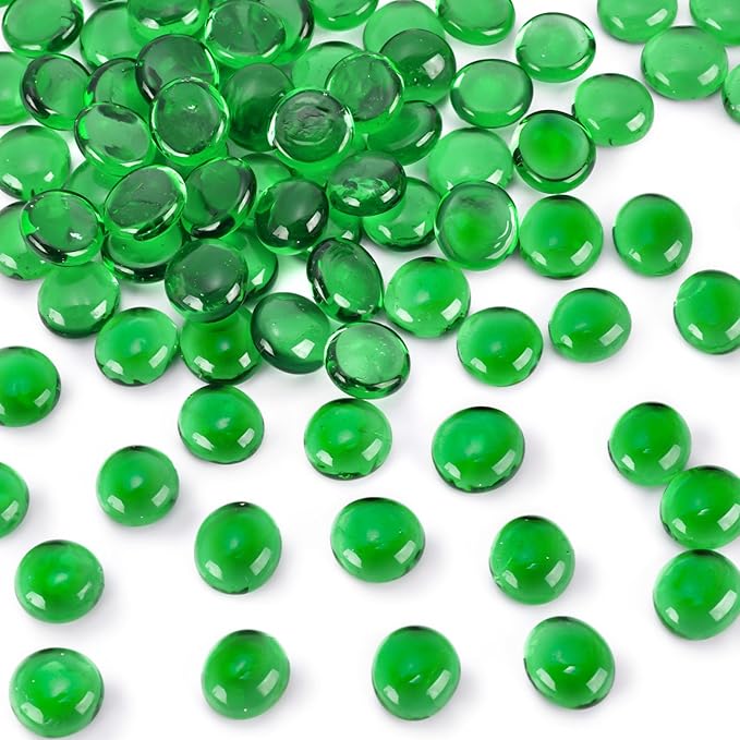 FUTUREPLUSX 1LB Green Flat Glass Marbles, Premium Colored Gems Fish Bowl by FuturePlusX