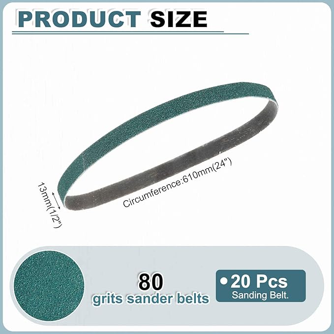 HARFINGTON 1/2 x 24 Inch Sanding Belts, 10 Pcs 80 Grit Zirconia Abrasive Belt Sander File Belt for Woodworking, Metal Polishing, Knife Sharpener