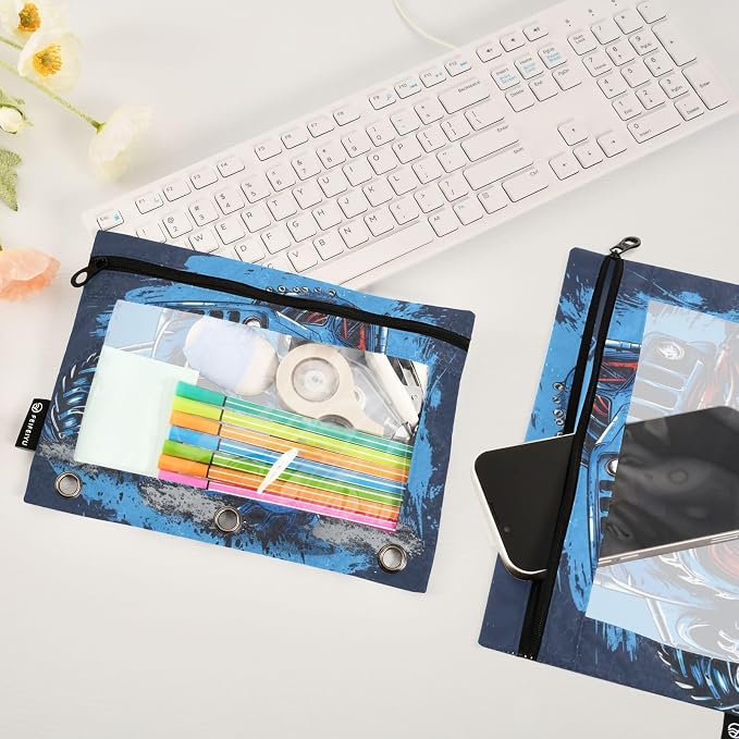 Custom Truck Blue Pencil Pouch for 3 Ring Binder, 2 Pack Personalized Name - Image 5