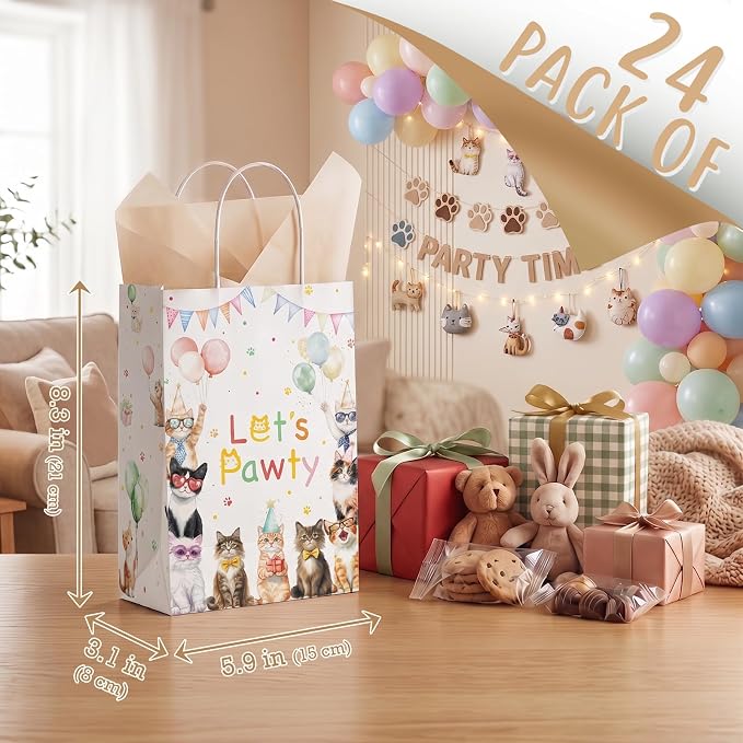 24 Pack Cat Party Favor Bags, Cat Gift Bags - Image 4