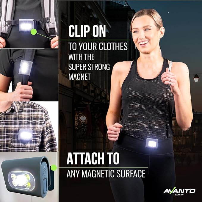 AVANTO Elite Magnetic Clip On Flashlight, USB-C Rechargeable Running & Walking Lights - Dog Walking & Night Running Light