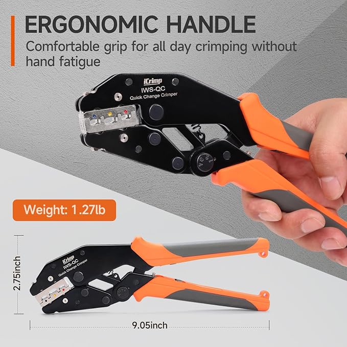 iCrimp Rachet Crimping Tool Set, Quick Change Jaws for Open Barrel Terminals, Insulated& Non-insulated Terminals, Solar Terminals, End Sleeves Ferrules- 7PCS included