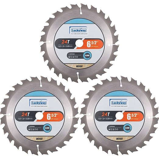 Luckyway 3-Pack 6-1/2 Inch 24T Framing with 5/8 Inch Arbor TCT Circular Saw Blade for Cutting Wood