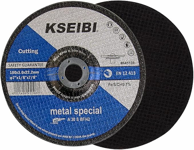 KSEIBI 645108 Grinding Wheels 10-Pack, Aluminum Oxide Discs for Metal & Stainless Steel, 7" x 1/8" x 7/8", Aggressive Grinding for Angle Grinders, Depressed Center Design