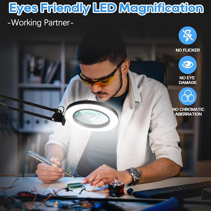 10X Magnifying Glass with Light, Adjustable Swing Arm 72 LEDs Real Glass Lens - Image 2