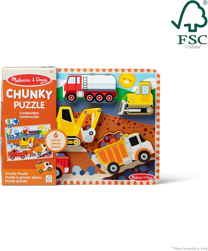 Melissa & Doug Construction Vehicles Wooden Chunky Puzzle - Image 6
