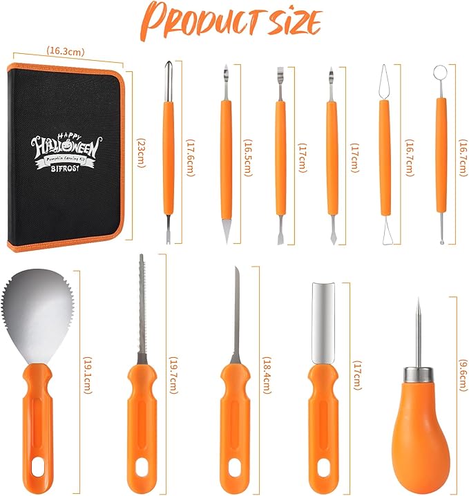 Bifrost Pumpkin Carving Kit, Halloween Pumpkin Carving Tools 22 Piece Premium Stainless Steel Tool Set with Stencils & Convenient Storage Bucket for Effortless Halloween Decorating