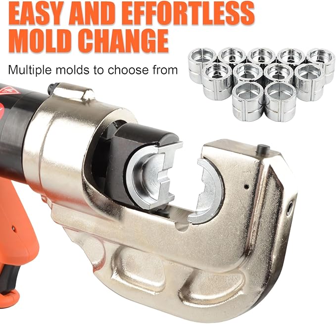 Electric Hydraulic Crimping Tool, Battery Cable Crimper Tool, 12 Ton Wire Crimpers Electrical, Crimping Rang 8AWG-800MCM(10-400m²) and Electrical Crimping Tool 13 Pairs of Dies (JGS-400S)