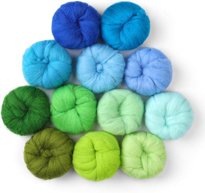 Wonvoc Needle Felting Wool, 12 Colors Wool Roving, 10g per Color 4.23 oz Total by wonvoc