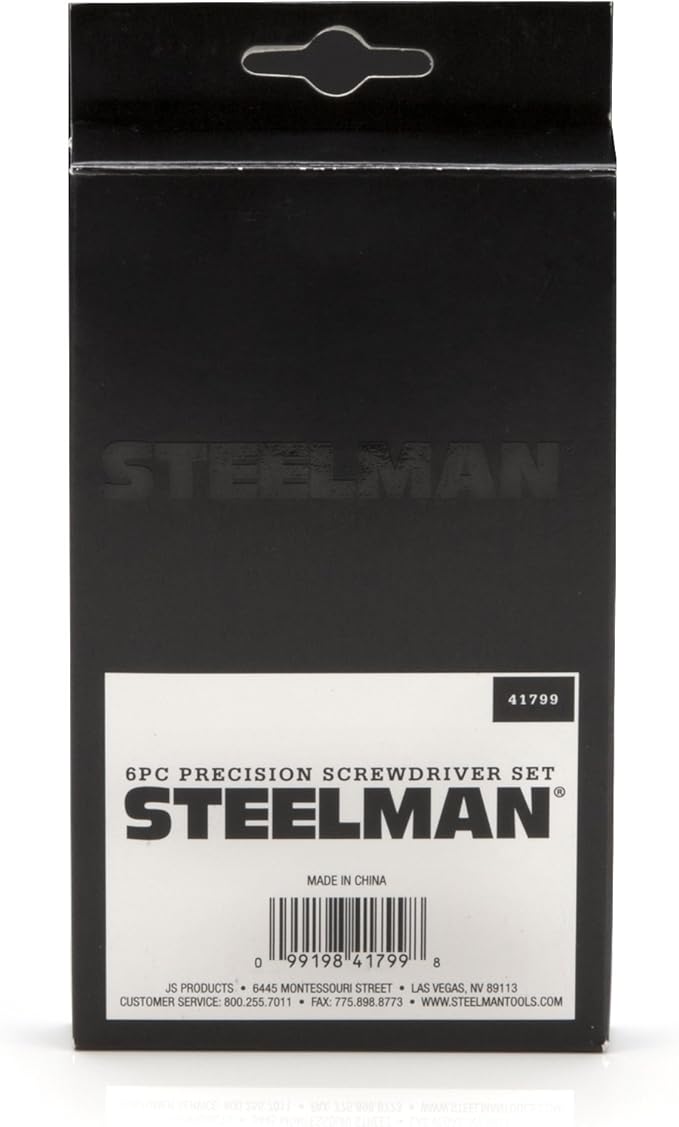 STEELMAN Precision Steel Shaft 6-Piece Electronics Screwdriver Set, Variety of Slotted/Phillips Sizes, Swivel-Head, Storage Case Included