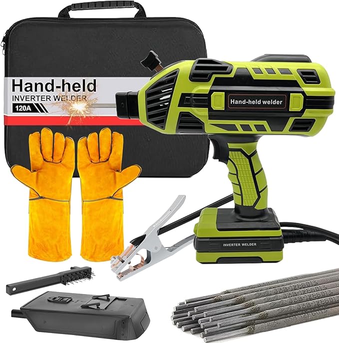 Portable Welding Machine Handheld Welder: IGBT Inverter Hand Held ARC Welder Gun with 6 Variable Current Adjustment - Welder Machine 110v Electric Welding Equipment for 3/32"-1/8" Wire Rods (Green)