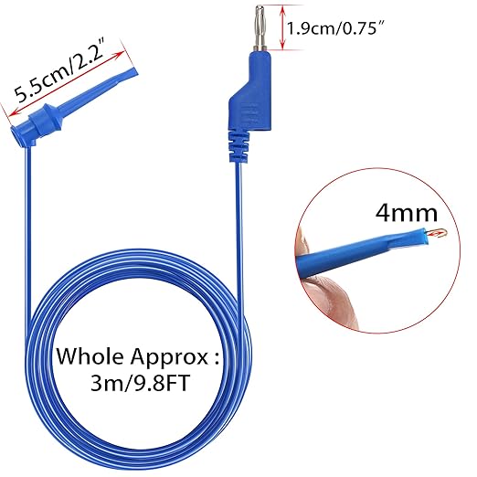 Sumnacon Multimeter Test Lead Set - 5Pcs Stackable Banana Plug to Test Hook Wire Cable Kit with Protective, Flexible Wire Leads for Electrical Testing 500V/5A 9.8Ft/3M