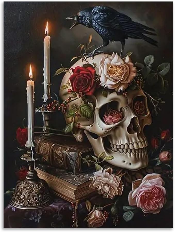 Skull Diamond Art Kits for Adults Beginners 12x16 in, DIY Craft Gift | Skeleton by Kalonyth