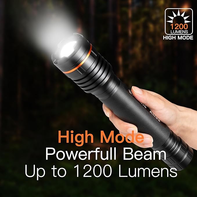 KunHe Heavy Duty 3D Cell LED Flashlights Large Aluminum Zoomable High Lumens 1200 LM Battery Powered Single Mode Flash Light- Big Flashlight for Home Emergency Power Outages Camping Car