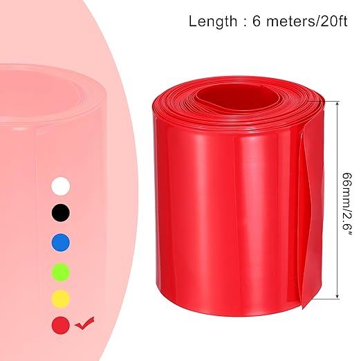 MECCANIXITY Battery Wrap PVC Heat Shrink Tubing 42mm Dia 66mm Flat 20 Feet(6meters) Red Good Insulation for Battery Pack
