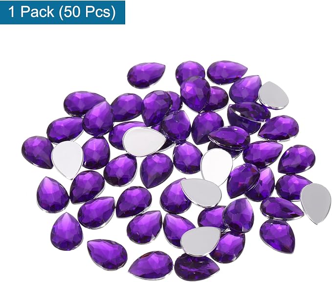 MECCANIXITY 50PCS Flat Back Acrylic Teardrop Gems 10x14mm Artificial Rhinestones - Image 3