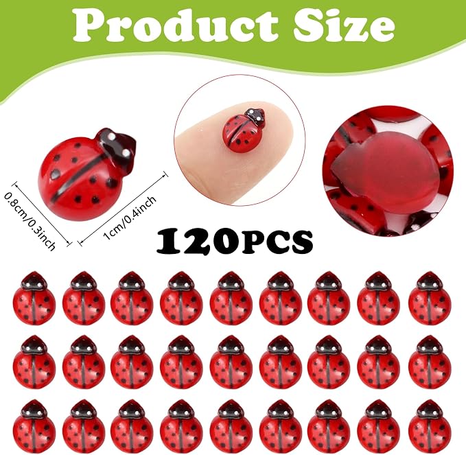 120PCS Mini Luminous Ladybug, Tiny Resin Ladybug Miniature Figurines, Glow in - Image 4