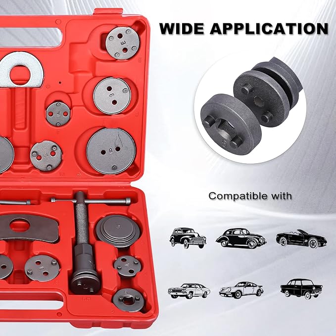 Disc Brake Caliper Compressor Wind Back Tool Set, 24pcs Professional Disc Brake Caliper Tool Kit