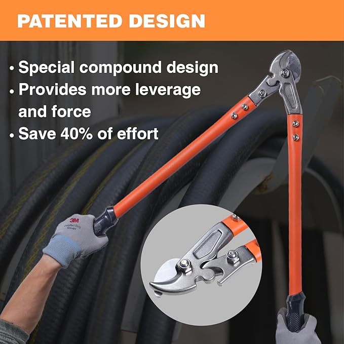 18 Inch Heavy Duty Cable Cutter with Ergonomic handle, Industrial Strength Cutter for Copper and Aluminium Cables and Ropes