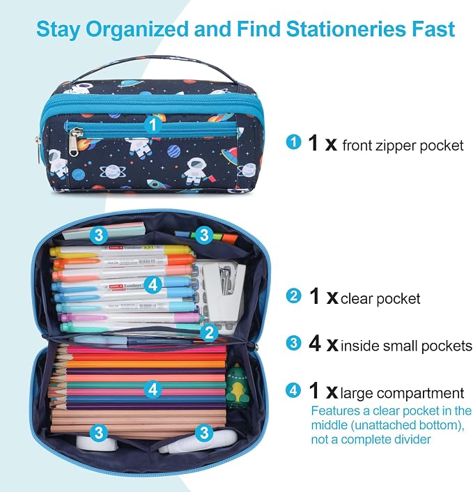 Large Pencil Case for Boys, Durable Pencil Pouch for School, Wide Opening Soft - Image 4