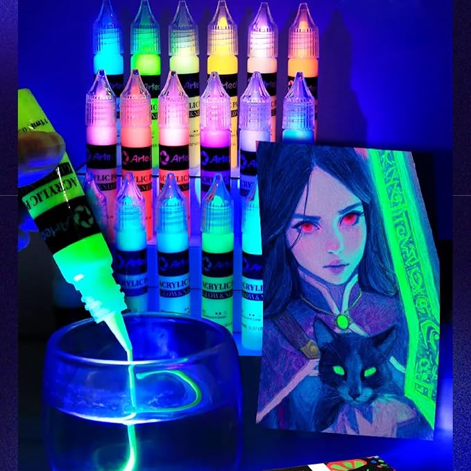 Artecho Glow in the Dark Acrylic Paint Set – 6 Colors x 11ml | Non-Toxic - Image 7
