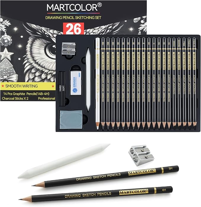 MARTCOLOR 26 Pcs Drawing Sketching Pencil Set, Graphite Pencils | Charcoal by MARTCOLOR