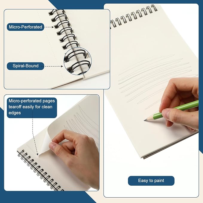 Jexine 20 Pcs 5.5'' x 8.5'' Top Spiral Bound Sketch Book 30 Sheet Each - Image 5