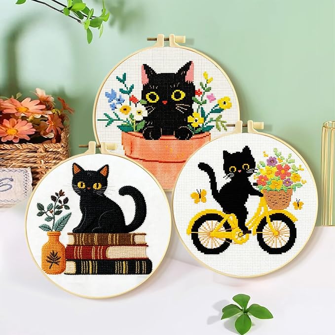 Zhenqing 3-Piece Black Cat Cross Stitch Kit - Image 2