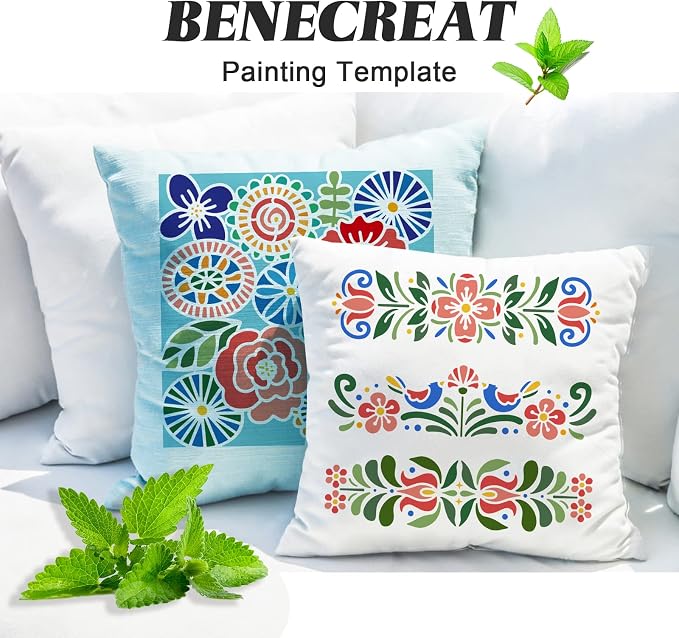 BENECREAT Plastic Folk Decorative Painting Stencil Templates, 12x12inch Floral - Image 8