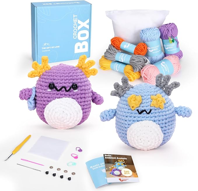 Crochet Kit for Beginners: 2 PCS Axolotl Crochet Kit, Create Your First by CROCHETBOX