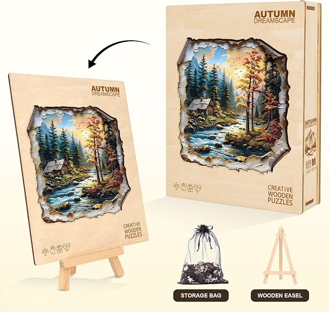 Autumn Dreamscape Puzzles Adults Gifts Wooden 185 Pieces 10.6 * 10.5in - Image 5