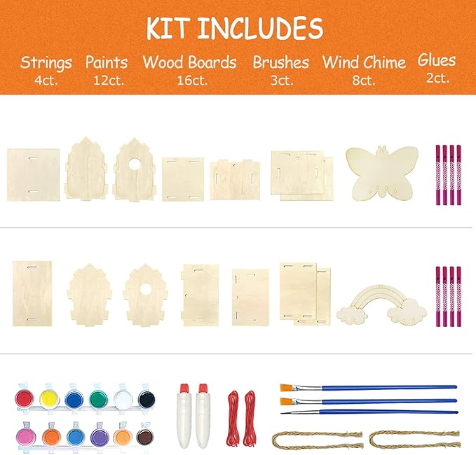 4 Pack DIY Bird House Wind Chime Kit - Image 4