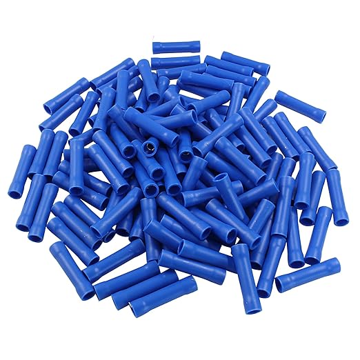 Hordion 120pcs 16-14 AWG Butt Splice Connectors, Blue Butt Connectors Crimp Insulated Electrical Straight Wire Terminals