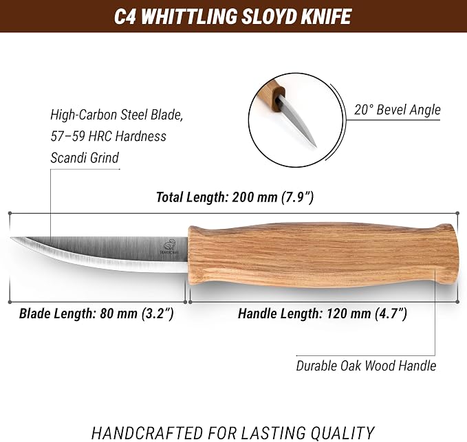 BeaverCraft Wood Carving Knife C4 3.14" Whittling Sloyd Knife - Image 2
