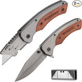 WORKPRO Folding Utility Knife & EDC Pocket Knife, Quick-Change Wood Handle Razor Box Cutter and Foldable Knife Kit with Extra 10PC SK5 Blades for Indoor and Outdoor Activities