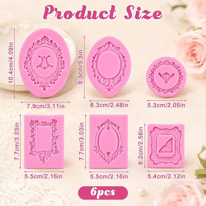 6 Pcs Picture Frame Mold, Flexible Reusable Silicone | Silicone Baroque Vintage - Image 2