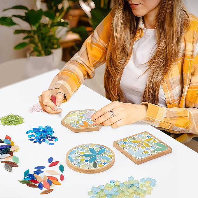 WEBEEDY 3 Set DIY Leaf Mosaic Craft Kit Bamboo Mosaic Coaster Kit - Image 6