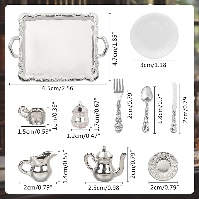 24 Pieces 1:12 Miniature Tea Set Metal Mini Teapot Tiny Tea Cup Mini Doll - Image 2