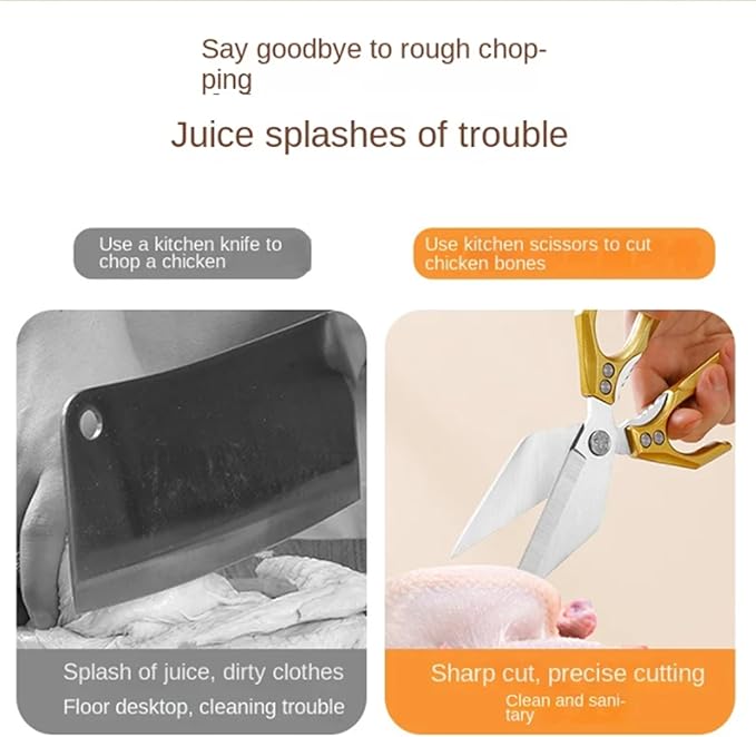 Multi-Purpose Kitchen Scissors,stainless steel scissors,Poultry Shears,Sharpeners Bottle Openers Zester and More Stainless Steel,for opening cans and heavy duty poultry cutting (Gold)